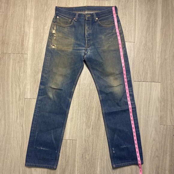 Men’s LEVI DENIM 501 STF Jeans 32x34 Straight Fit Distressed Vintage PRE OWNED - Picture 12 of 13